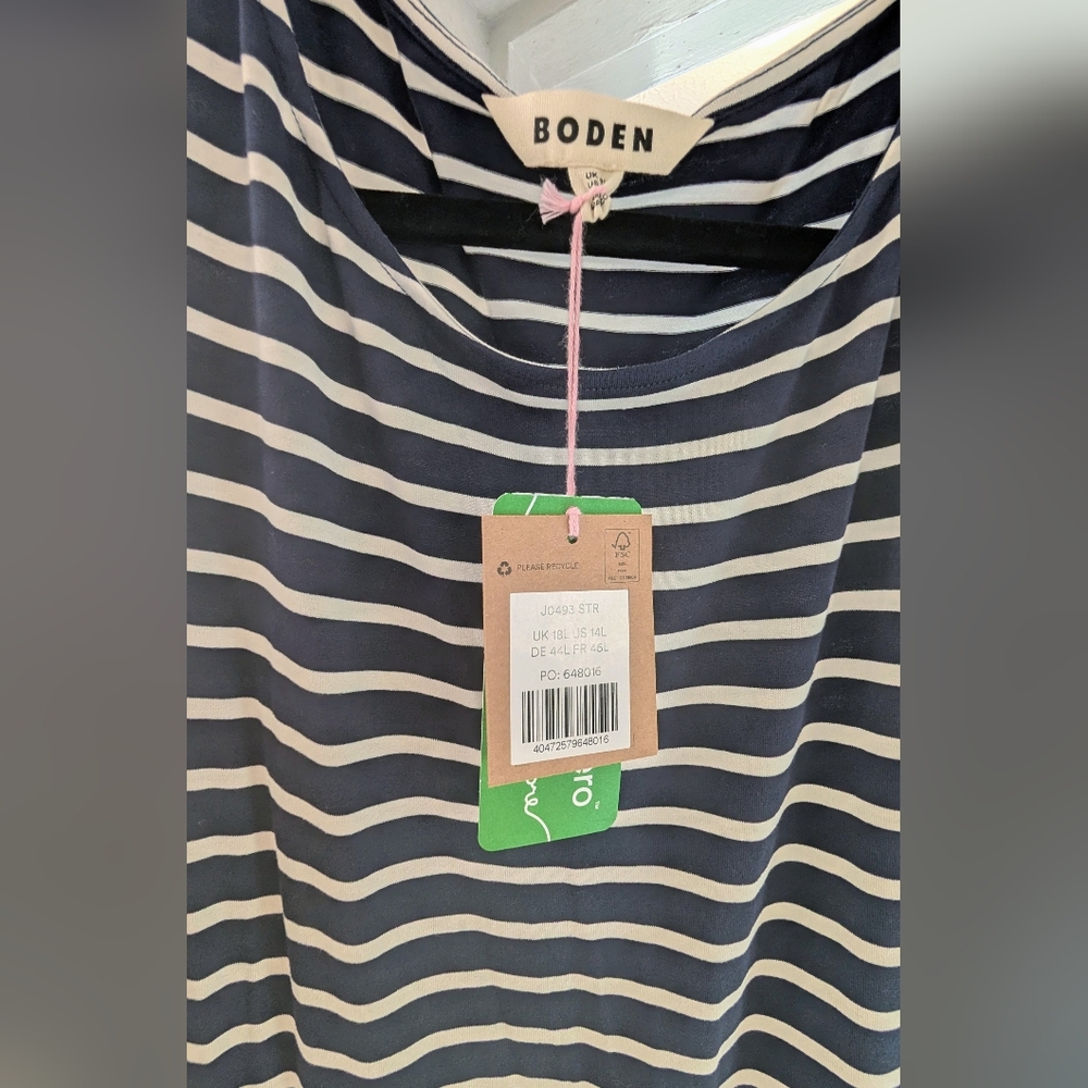 Boden NWT 14L  Abbey Blue Stripped Long Sleeve Jersey  Midi Dress - Picture 2 of 3